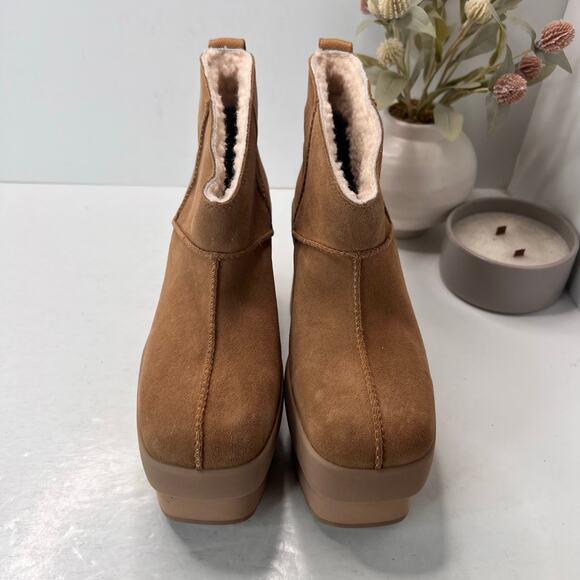 UGG Classic Mini New Heights Platform Suede Boots Chestnut Women's 8 Tried On - Picture 5 of 11